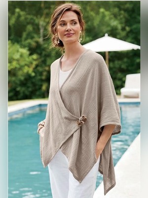 SOFT SURROUNDINGS Desert Breeze Topper 100% Cotton Boho Chic Kimono Style, O/S