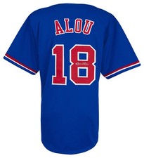 Moises Alou (EXPOS) Signed Blue Throwback Custom Baseball Jersey -(SCHWARTZ COA)
