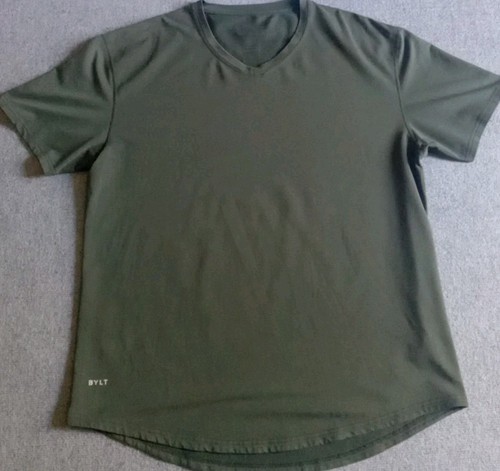 BYLT Shirt Men's 2XL Green V Neck Lux Short Sleeve Casual Drop Cut