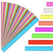 32 Pack Assorted Color Clear Rulers 12 inch, Plastic Ruler Bulks for Classroo...