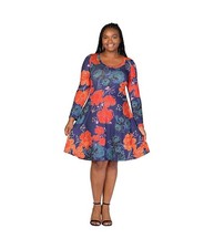 24seven Womens Floral A-line Dress, Multicoloured, Plus Size, 3X