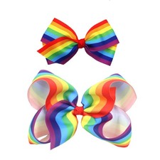 2 PCS Rainbow Grosgrain Ribbon Hair Bows With Alligator Clips Set B Girls