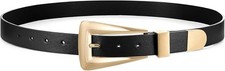 Women's Faux Leather Belt for Jeans Dress Pants with Gold Silver Buckle