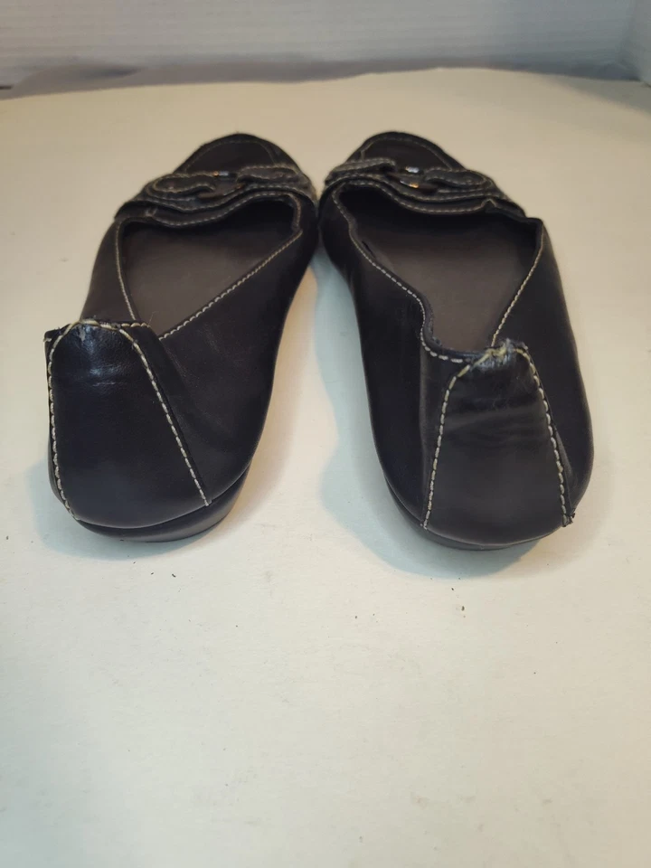 Merona Shoes Womens 8.5 Slip On Loafers Black Leather Casual Buckle Moc Toe Low - Image 4 of 4