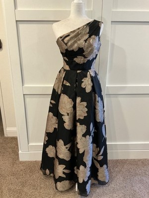 carmen marc valvo infusion one shoulder dress Carmen Marc Valvo Infusion One Shoulder Floral Gown Brown & Gold Size 2