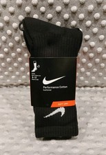 NIKE Men's Black Crew Socks 3-Pack Sizes 8-12 Large Performance Cotton Cushioned