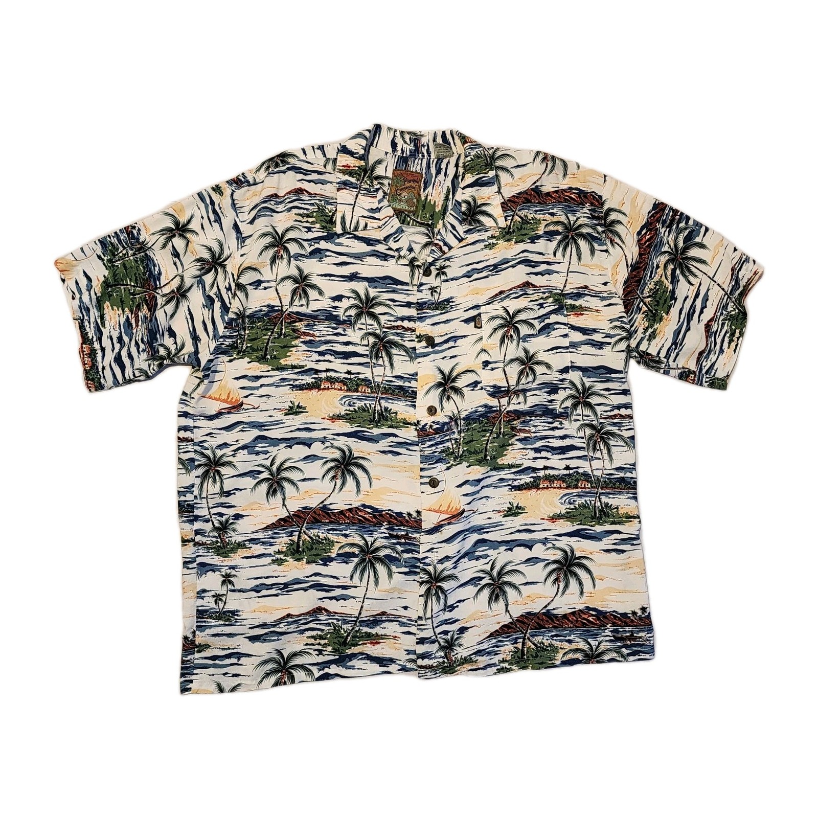 Pineapple Connection Button Down Palm Tree Motif … - image 1