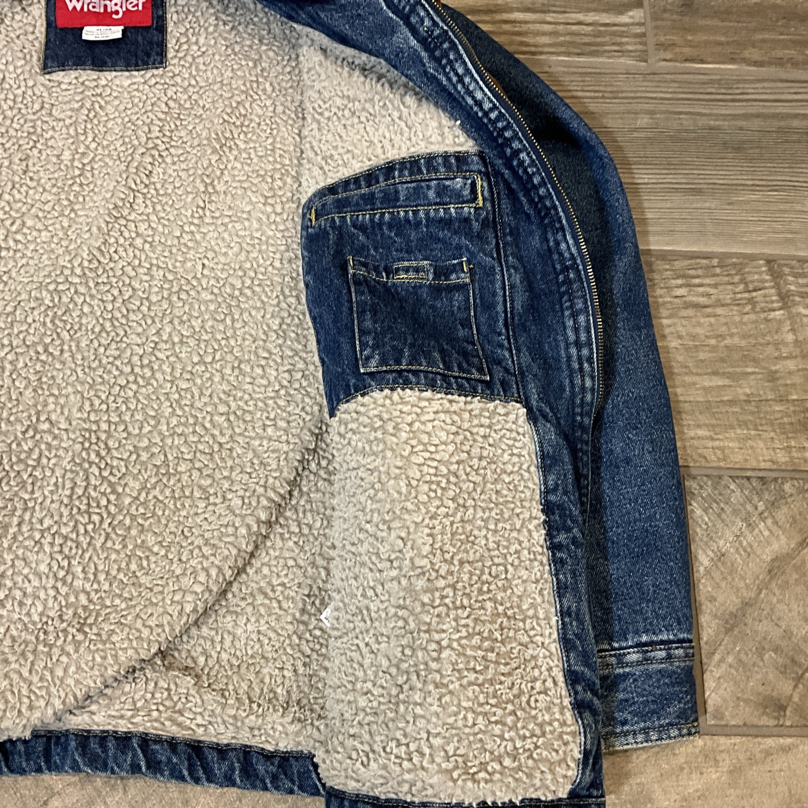 Wrangler Jacket Mens XL Jean Denim Sherpa Lined Work Ranch Corduroy Collar Coat