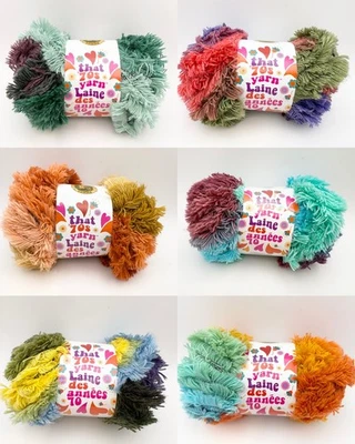Multiple Colors ~ Lion Brand That 70s Yarn Shag Rug Vintage Blanket Teal Orange - Image 1 of 3