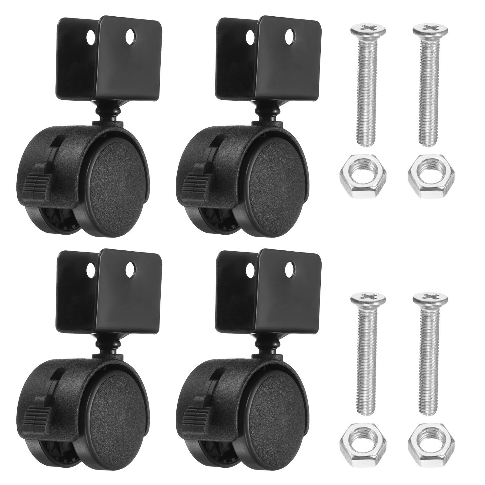 4Pcs 1.5" Nylon Swivel Caster Wheels with Brake 0.71" U Bracket Caster Black