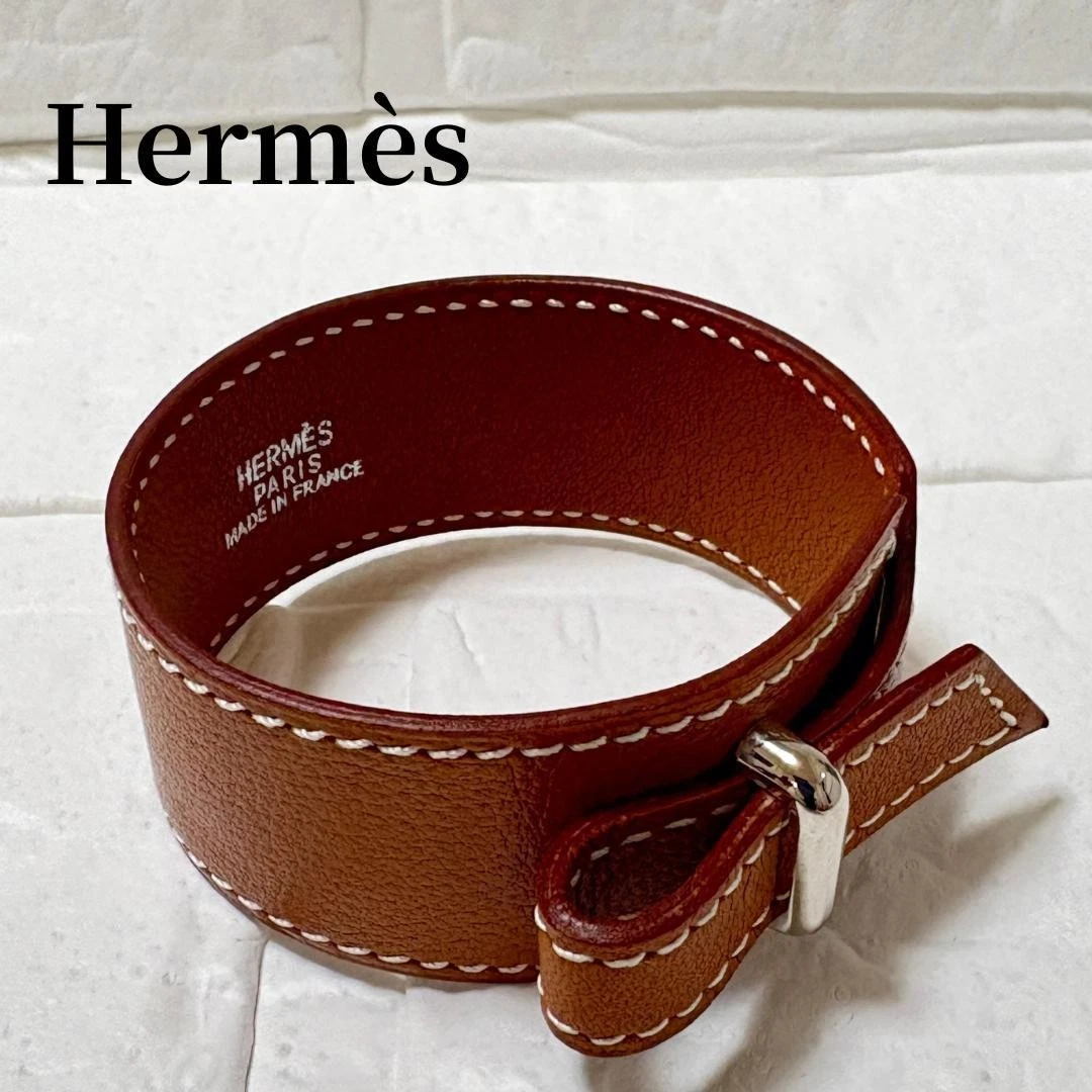 HERMÈS Bracciale Hermes Artemide Pelle Argento Marrone Usatoo Ottim Senzala Scat