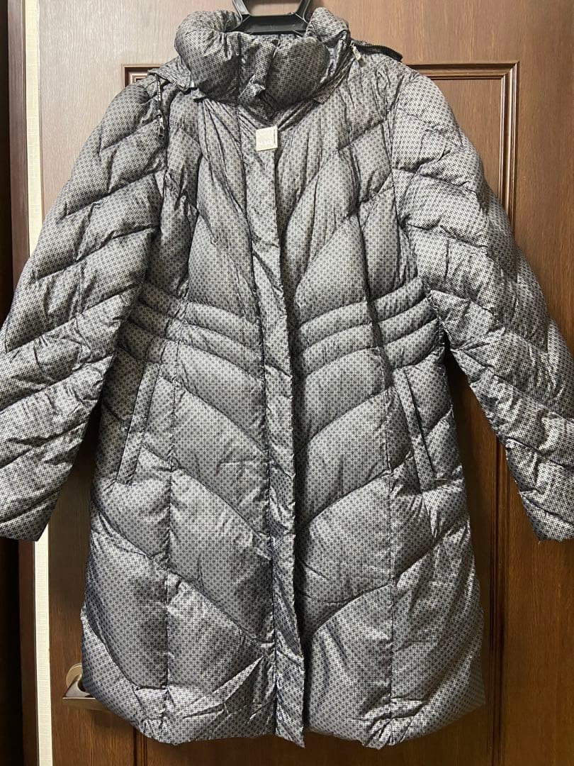 BALMAIN Gray Patterned Long Down Jacket with Wais… - image 1