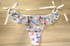 Victoria's Secret Dream Angels Sheer Mesh Floral Flutter Ribbon Thong Panties L