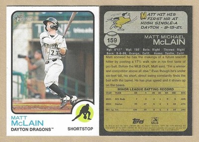 2022 Topps Heritage Minors MATT McLAIN #159 Dayton Dragons REDS *OF*