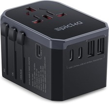 Universal Travel Adapter, International Power Adapter with 2 USB-A 3 USB-C Por