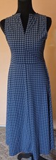 ANN TAYLOR Blue Geometric Basketweave Sleeveless V-Neck Midi Dress XS