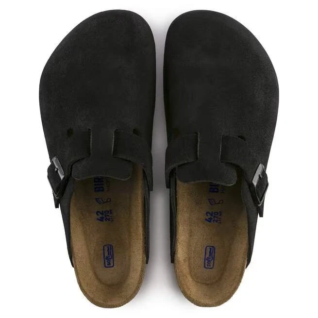 BIRKENSTOCK Boston Soft Footbed Suede Leather Black Unisex Clog Shoes