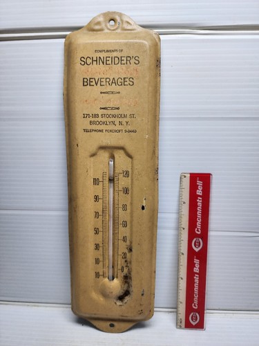 Vintage Advertising Thermometer Schneiders Beverages Brooklyn NYC