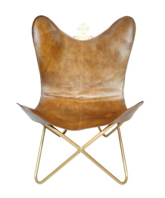 Butterfly Lounge Chair - Golden Powder Coated Iron Openable Frame PL2-1.123