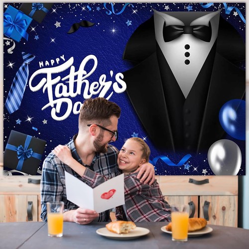 Happy Father's Day Backdrop Blue Silver Glitter Father's Day Background Black... - Picture 6 of 9
