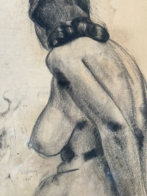 Vintage Charcoal Drawing  Naked Figure Model The Ample Women   by Bill Rakocy