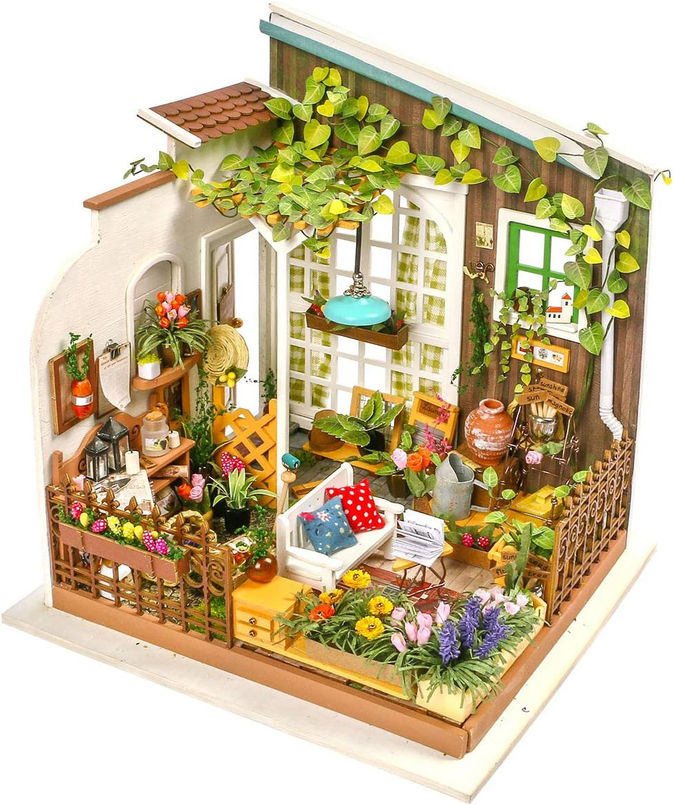 Dollhouse DIY Miniature Set Garden House LED Model Building Kit Hobby Crafthome 