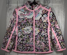 Silkland Pink Black Floral Multi Color Quilted Jacket Size Medium (w) 100% Silk 