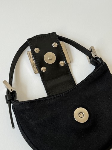 VINTAGE Fendi Black Nylon FF Mini Crescent Purse Handbag Authentic - Picture 3 of 8