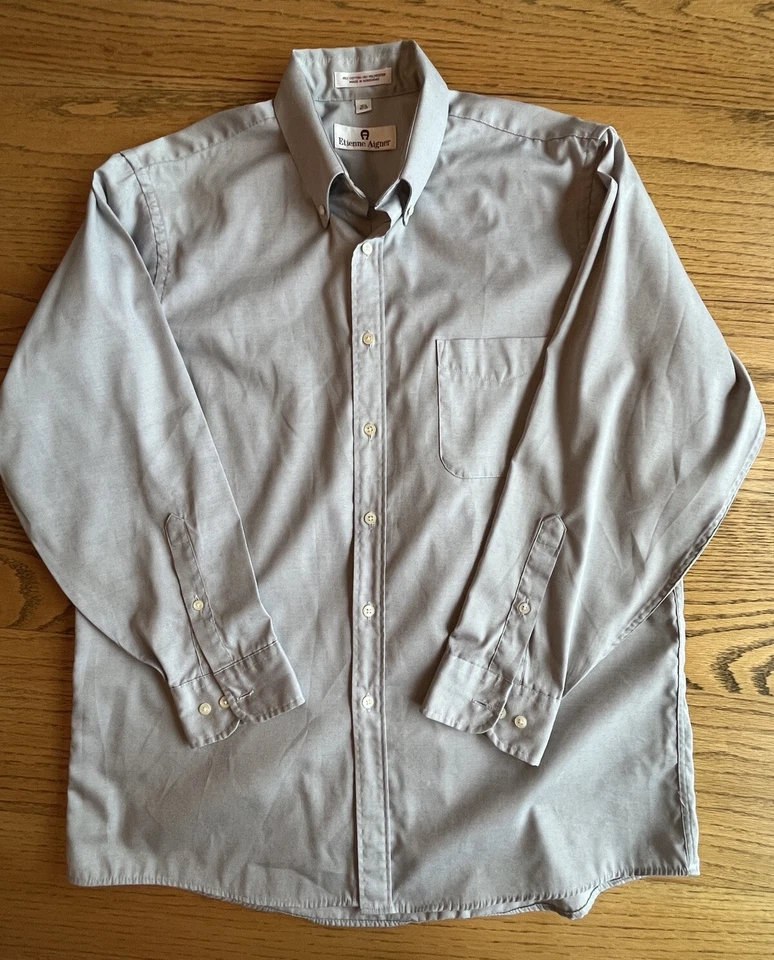 Camisa de manga larga gris con botones Etienne Aigner para hombre talla 16,5 32-33 Foto 2 de 4