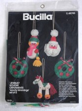 Bucilla Jeweled Holiday Ornaments 'Woolly Trimmings' set of 5 Santa Wreath Horse
