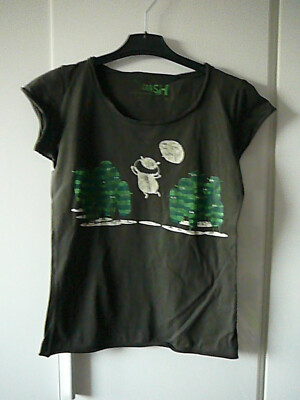 Crash T-Shirt Tunika Gr S/M  dunkelgrü-grau mit Print ''I am unique'' weiß-grün