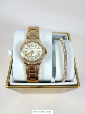 NEW Michael Kors Petite Camille Gold Pave Crystal Watch Bracelet Set MK3653 NIB