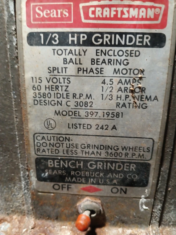 Craftsman 1/3 Hp 397.19581 Bench Grinder With Light  - Image 2 of 2