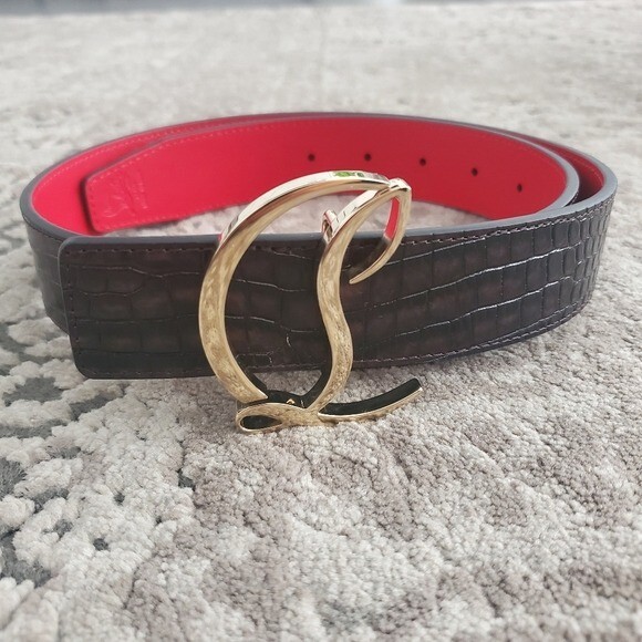 Christian Louboutin CL logo Croc-Embossed Leather Belt Size  display picture 3
