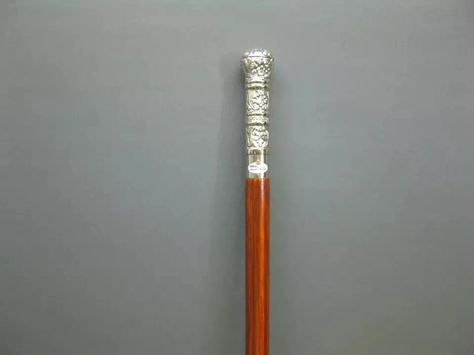 Vintage Solid Silver Brass Handle Antique Victorian Cane Wooden Walking Stick - Image 4 of 4