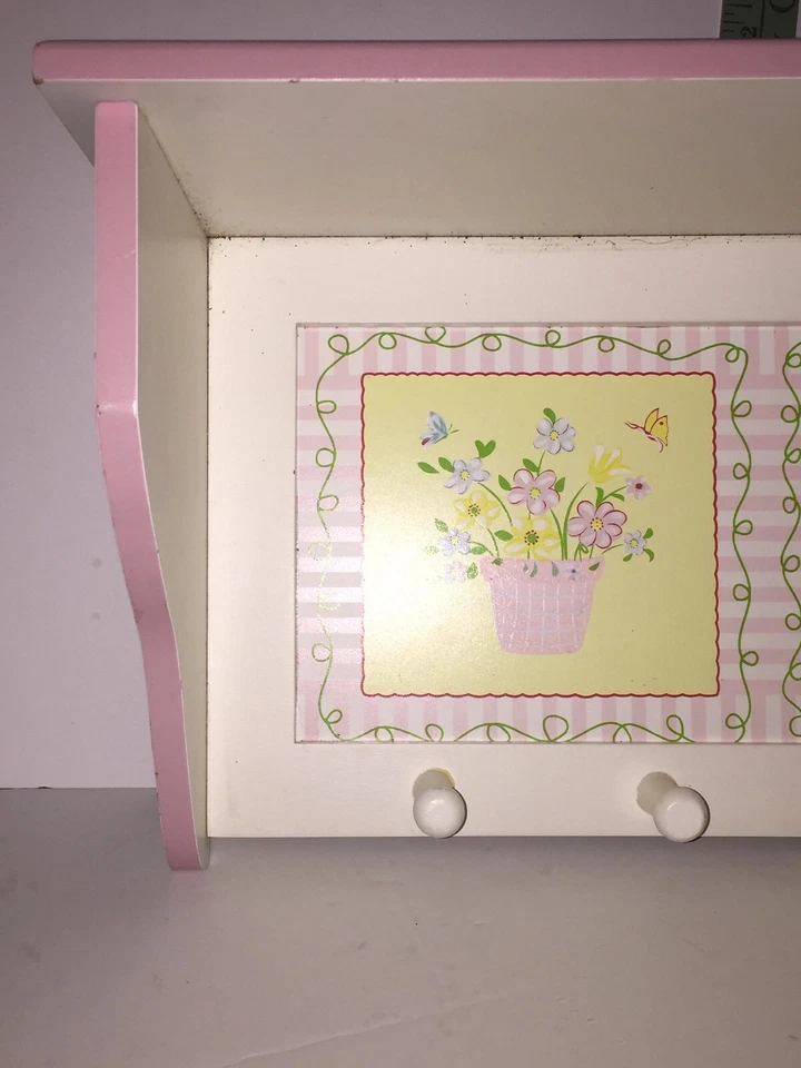 Decoración del Hogar Blanco Rosa Expositor Pared Estante 4 Ganchos Colgantes Perchero Clavijas 18Wx10T" Foto 2 de 4