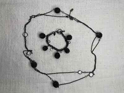 Miriam Haskell Vintage Designer Modeschmuck Set Kette und Armband schwarz blau