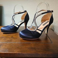ERIJUNOR Women Comfort Low Heel Closed-Toe Ankle Strap Platform Satin Bridal Sz6