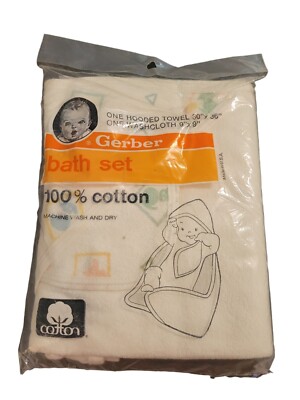 Vintage Gerber 2 Piece Bath Set Hooded Towel & Washcloth New NOS 1987