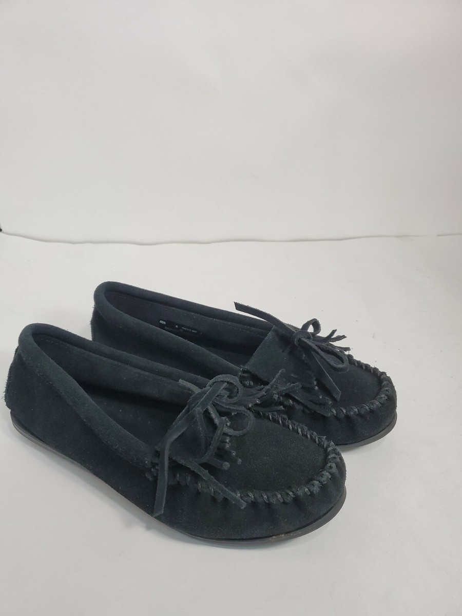 Minnetonka Black Suede Leather Slip On Loafer Shoes 8 Made  display picture 1