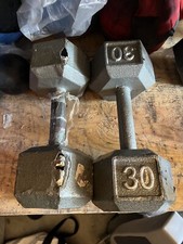 2 X 30lb Pound Dumbbell Pair Cast Iron Weights Set 60 lbs Total Yoga Running