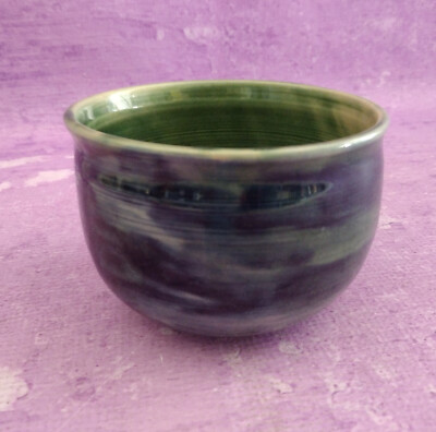 Vintage Studio Art Pottery Bowl Signed Invision Blue Tones Decor 4.5 in Handmade