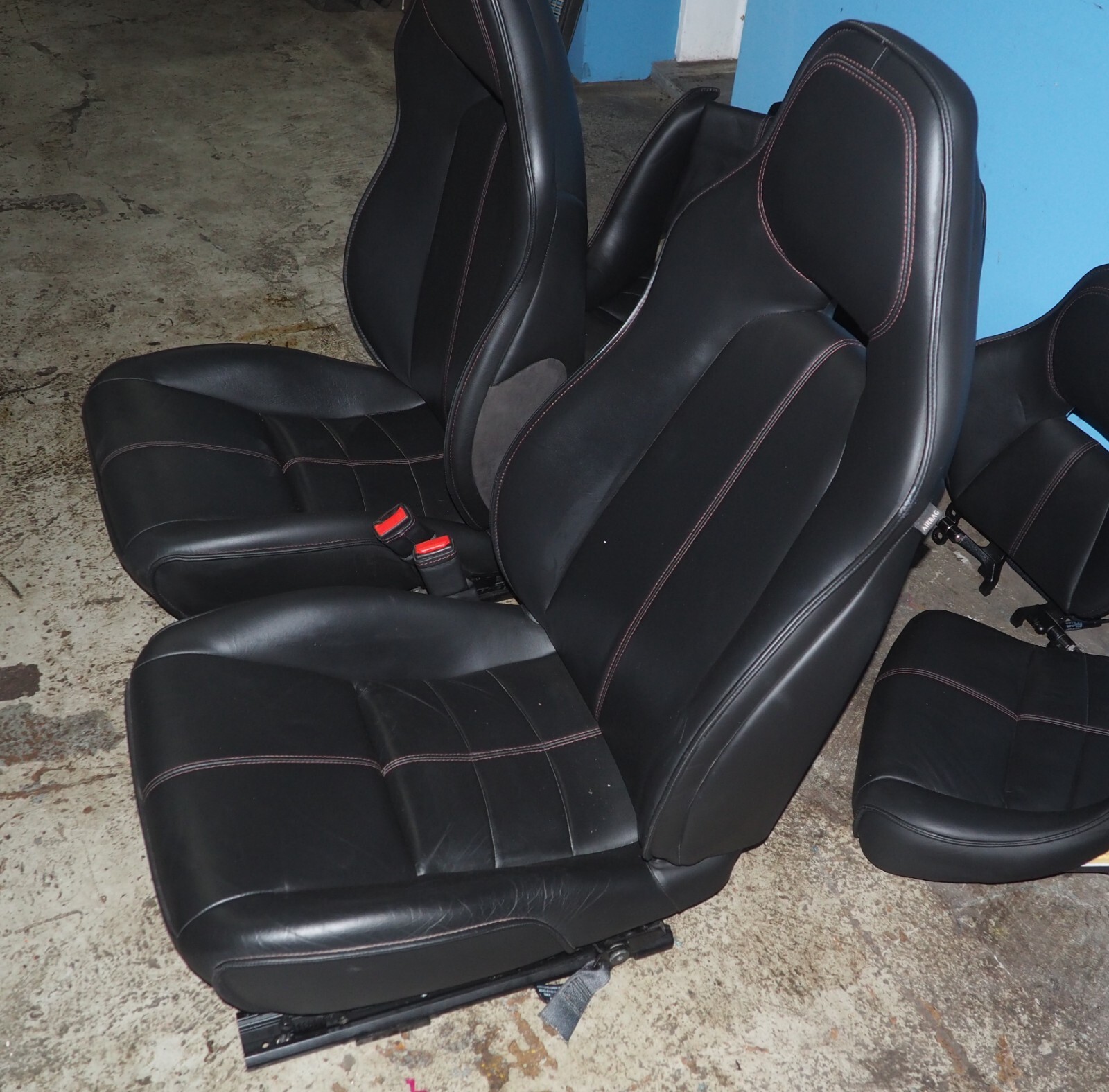 2010-2013 Aston Martin Rapide Black Leather Red Stitched Complete Seat Set OEM