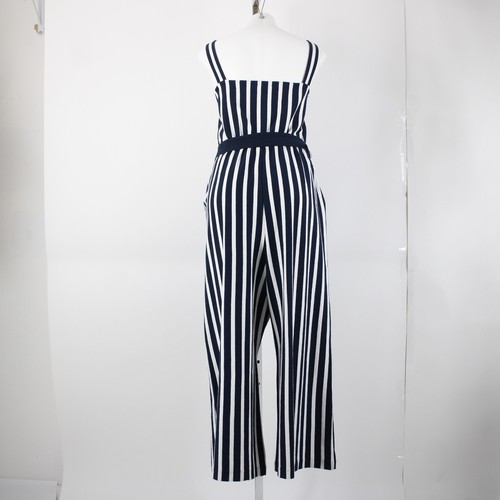 J Crew NEW Sz 14 Navy Blue White Stripped Sleeveless Belted 100% Cotton Jumpsuit - Picture 8 of 20