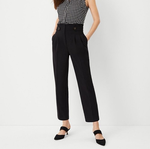 ANN TAYLOR Women’s 0 Paperbag Straight Slim Leg Ankle Dress Pants Black - Picture 2 of 10