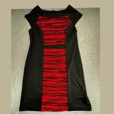 Connected Apparel Formal Dress Black Red Plus 14W Cap Sleeve Polyester Spandex