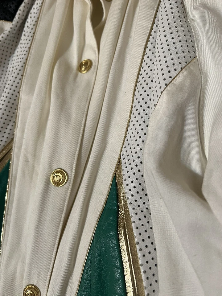 Chaqueta a Presión De Colección Años 80 Deja Vu Designs COLORBLOCK Cuero Blanco Dorado S Foto 2 de 4