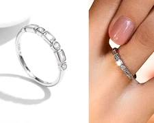 Real Sterling Silver Ring Sparkly Zircon Promise Bridal Minimalist Simple Band