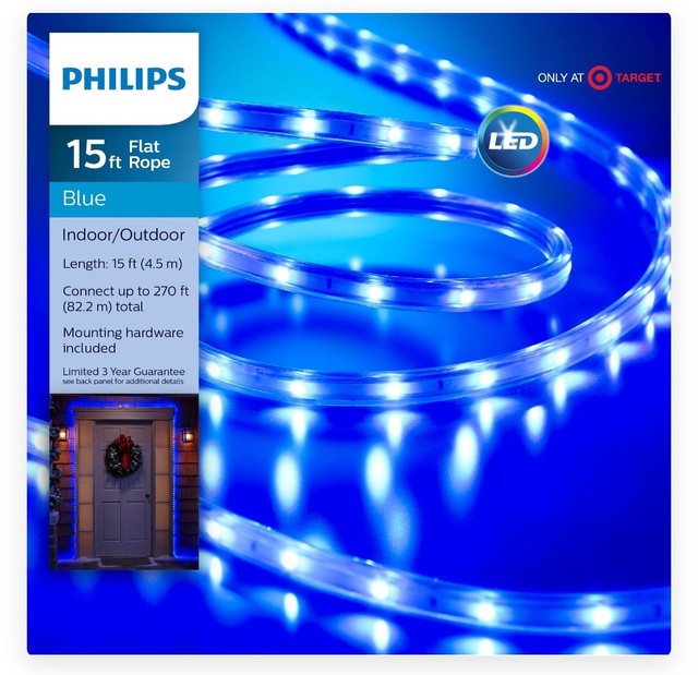 Philips 15 Ft Flat Rope Blue Indoor Outdoor Led Lights Decoration Philips 15 Ft Flat Rope Blue Indoor Outdoor Led Lights Decoration Hardware Inclu