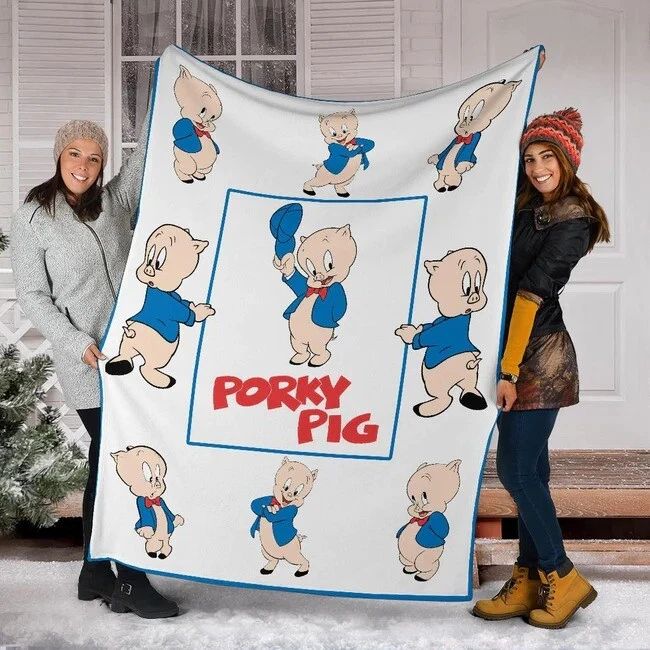 Porky Pig Blanket, Looney Tunes Cartoon Fleece, Sherpa Blanket Gifts for Kids